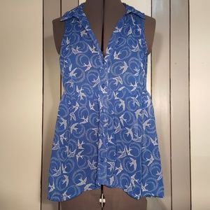 Candie's Blue & White Sleeveless top with Collar